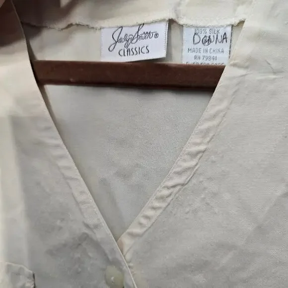 Jaclyn Smith Classics Vintage Pale Yellow 100% Silk Blouse size Medium Classic - Picture 3 of 7